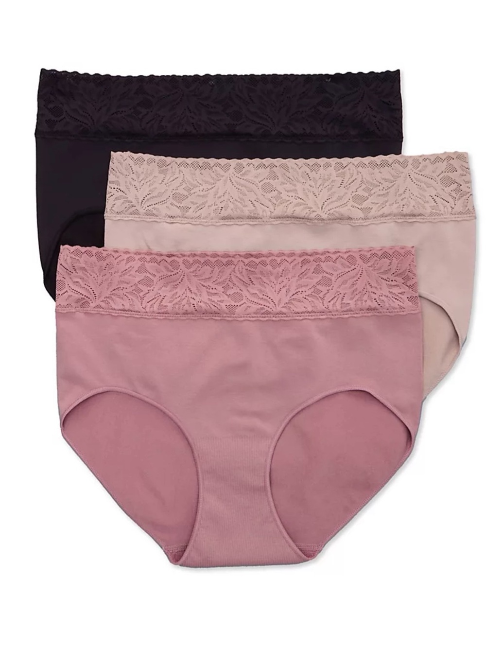 Bali Modern Seamless Mid-Rise Brief Panty with Lace Waist - 3 Pack XL